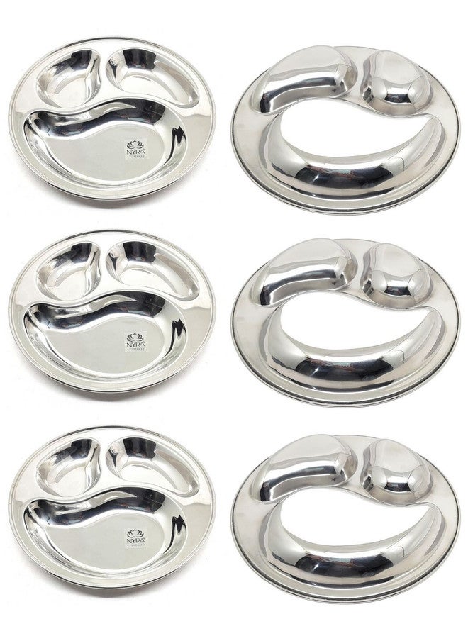Nyra Kitchenware Steel 6 Pieces Stainless Steel Dishwasher Safe 3-Compartment Plates - Image 1